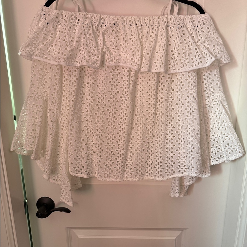 Elegant White Eyelet Off-Shoulder Top